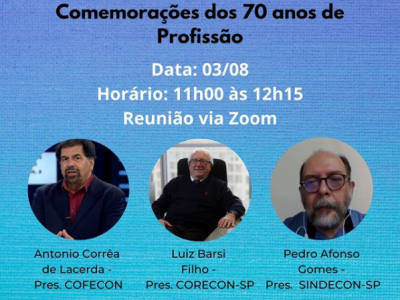 Live do Corecon-SP: Abertura do Mês e das Comemorações dos 70 anos de Profissão